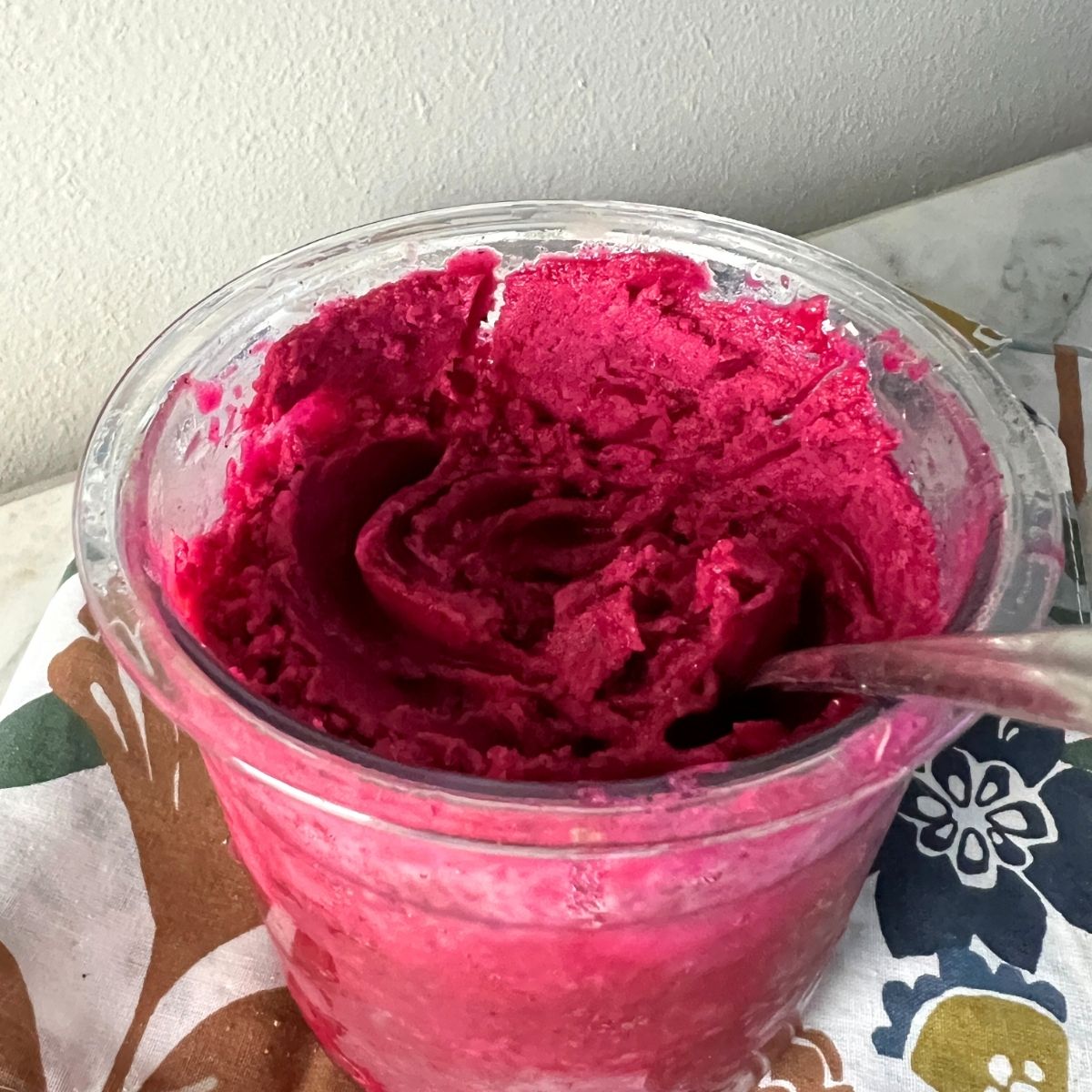 Dragon fruit sorbet in a ninja creami cup. 